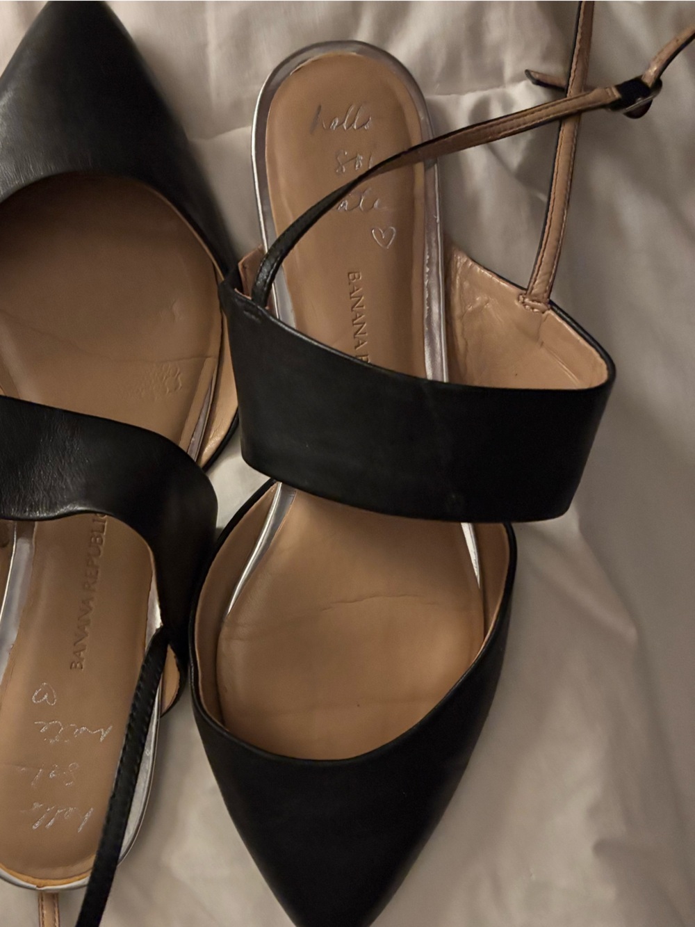 Banana Republic Black Pointed Toe Ankle Strap Mules